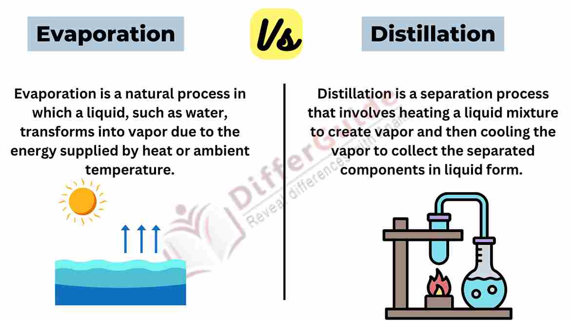 image showing difference between evaporation and distillation
